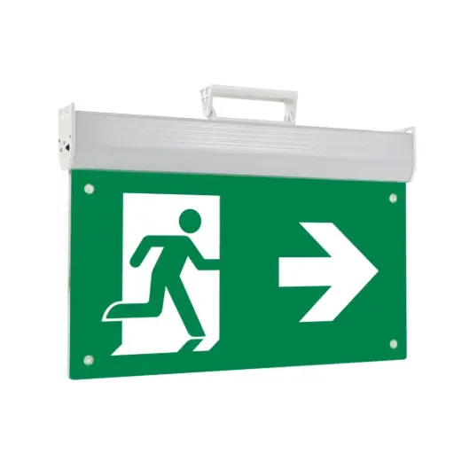 Double-Sided LED Emergency Fire Exit Sign Ceiling Mounting.